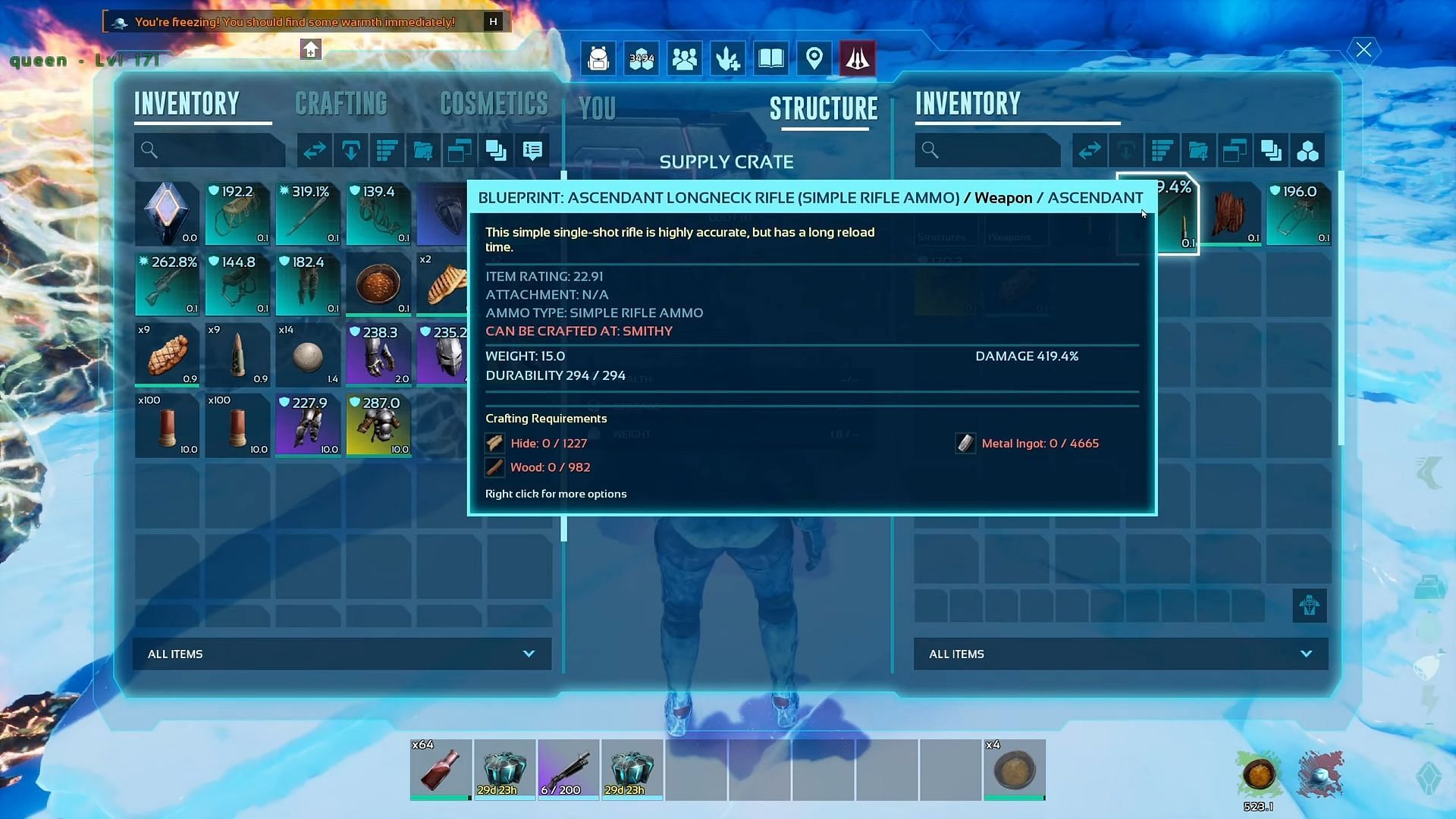 That's some good loot in ARK Ragnarok Ascended (Image via Studio Wildcard || YouTube/Jonna-X)
